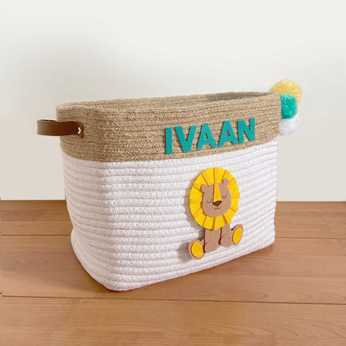 Jute & Cotton Rope Storage Basket - Lion
